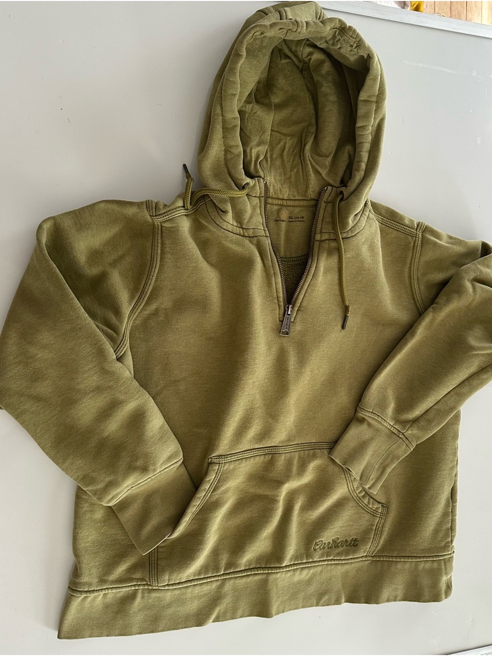 Carhartt Hoodie Youth XL 16-18 Green Pullover 1/4 Zip High Neck Fleece Top Sport